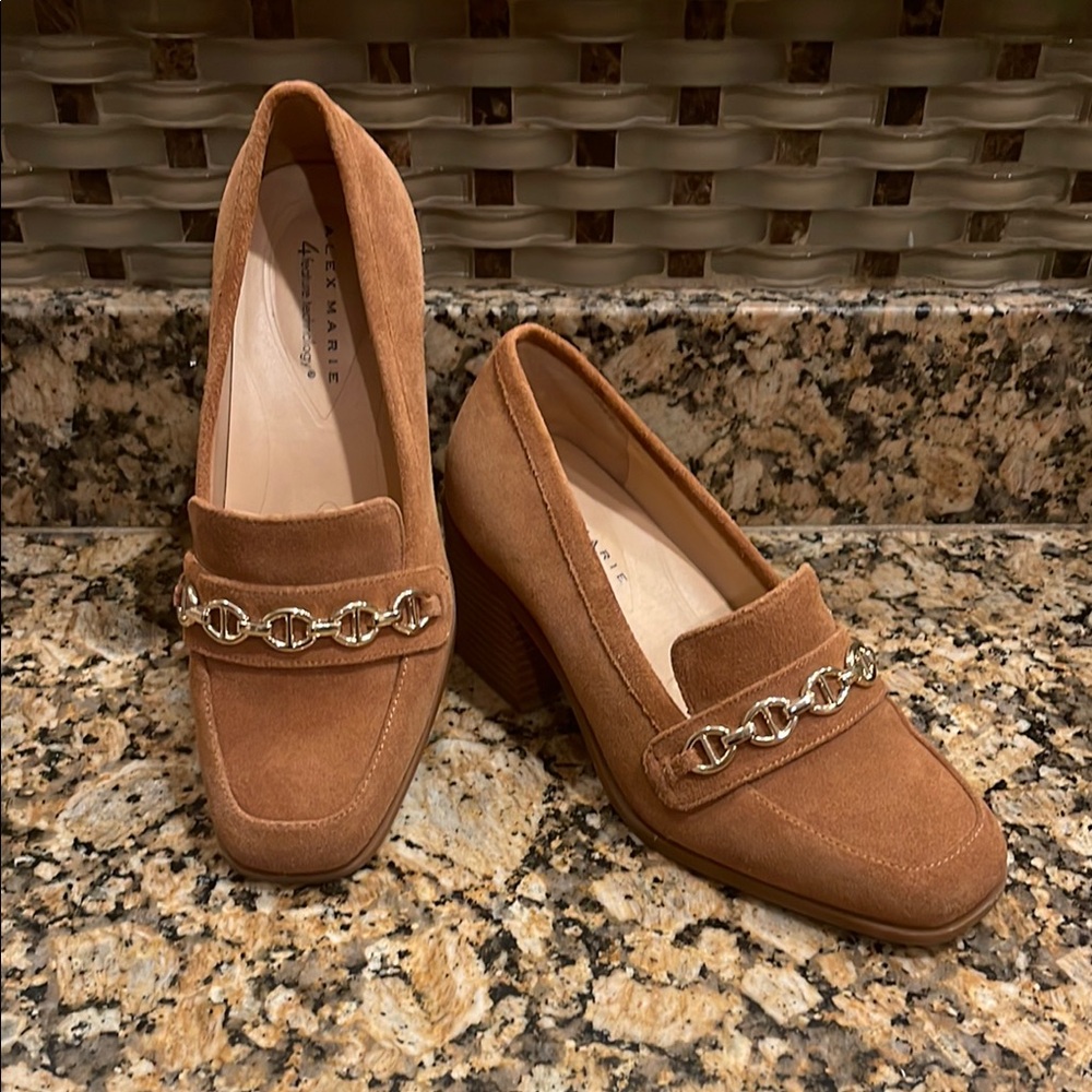 Alex Marie Brown Flats with Square Toe and Decorative Chain